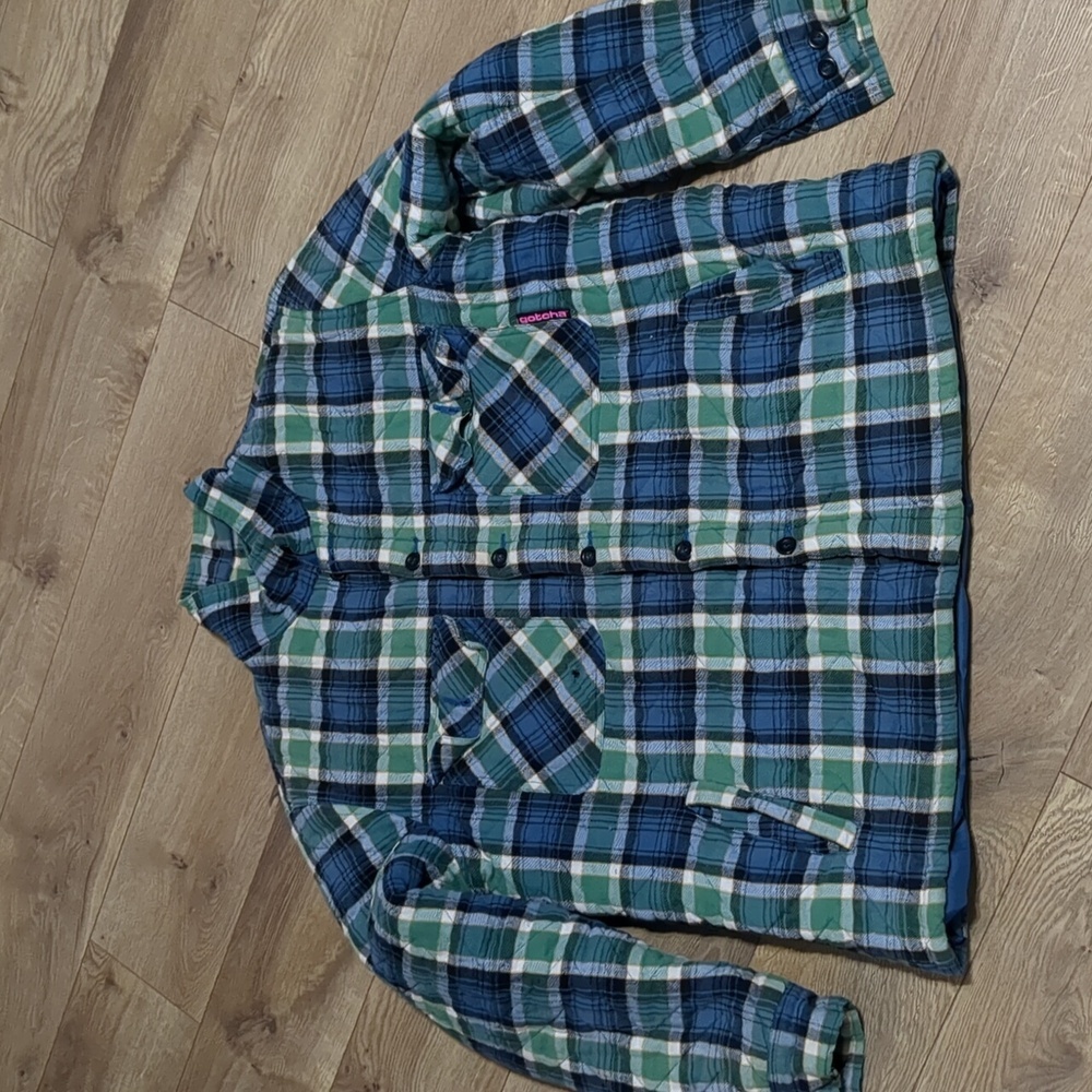GOTCHA Farmland Flannel Quilted JACKET Bottle Green  Mens size Large - Picture 2 of 10